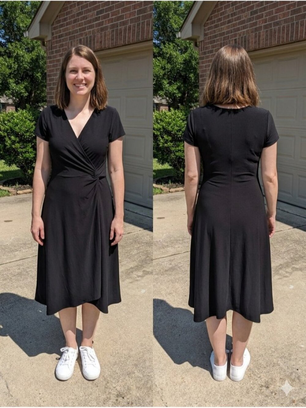 Perceptions New York P213252B Black Faux Wrap Dress S Handkerchief Hem Midi New
